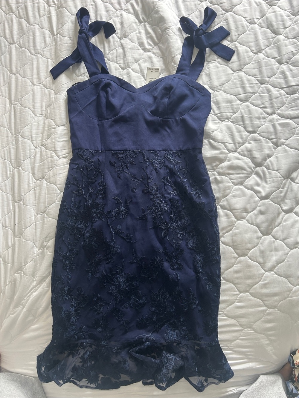 ChiChi London Navy Floral Lace Tie-Shoulder Cocktail Dress
